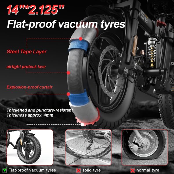Adult Folding Electric Bike 740W Peak Motor 20 MPH 35-Mile Range 48V Removable Battery 14" Compact Alloy Steel Frame Disc Brakes Black City Commuter E-Bike with High-Quality Accessories, Foldable Electric Bike, Urban Cycling, Sleek Design, Durable Build - Image 9