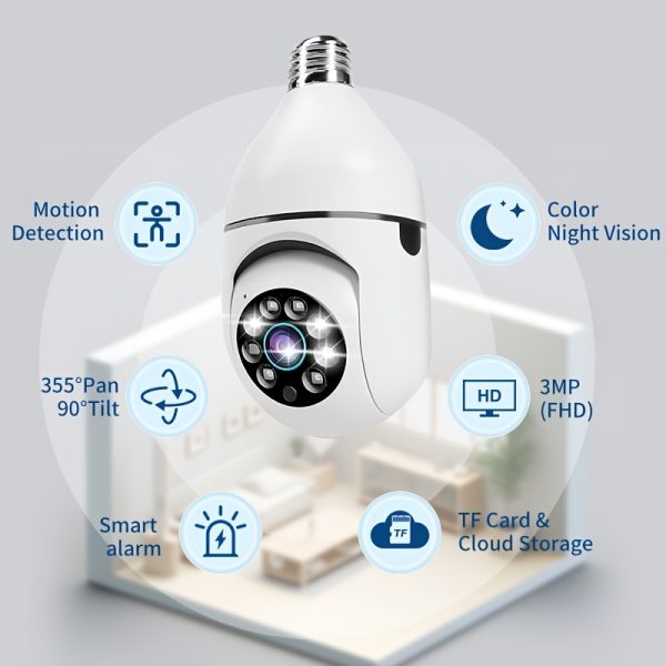 2pcs Smart HD WiFi Bulb Surveillance Camera, 360° Panoramic Monitoring, 1440P HD, with Motion Detection Alerts, Full-Color Day/Night Vision, Remote Two-Way Talk Via Smartphone, Protects Your Home/Yard/Shop Monitoring. - Image 4