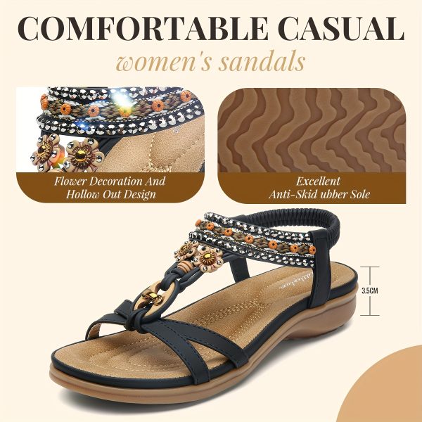 Womens Sandals Ankle Elastic Bohemian Flats Summer Beach Dress Comfort Walking With Non Slip Casual Shoes - Image 2
