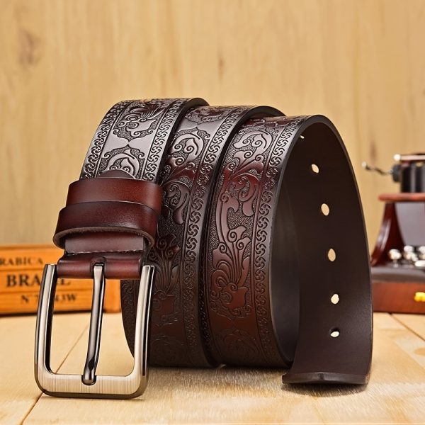 [Vintage | Leather] Elegant Genuine Leather Men's Belt | with Alloy Buckle - Carved Design | Perfect for Business & Casual Wear - Ideal Gift for Father or Husband - Image 6