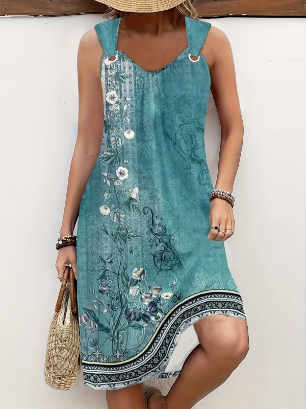 Women'S Plus Size Casual Fashionable and Elegant Comfortable and Versatile Stretch Tribal Print V-Neck Dress with Ring Detail - Image 4