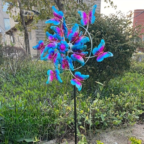Metal Wind Spinner with Vibrant Blue & Purple Butterfly Garden Decor - Wind-Powered Outdoor Art for Patio, Yard, Terrace - No Batteries Needed, Garden Wind Spinner, Yard Decoration, Whimsical Design, Intricate Craftsmanship - Image 4