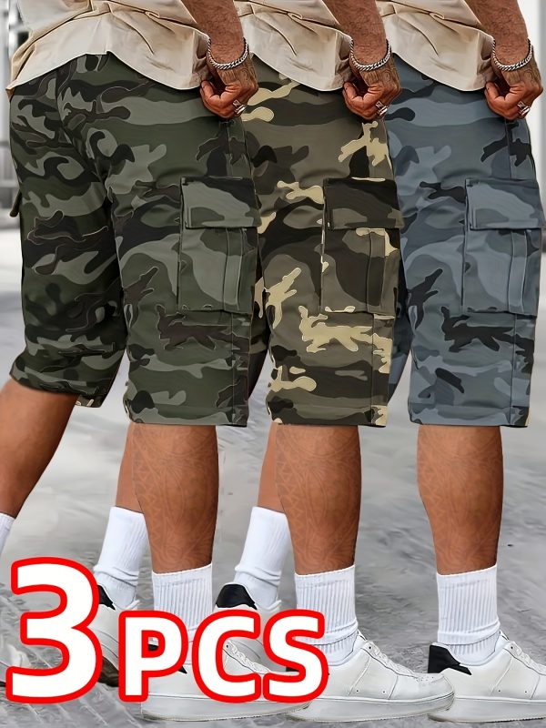 Three-Pack, Men'S Stylish And Versatile Camo Shorts, Loose 3/4 Length, Perfect Gift Choice for Casual Wear, Featuring Multiple Pockets, Non-Stretch Fabric, Casual Shorts|Camouflage Shorts|Pocketed Short - Image 5