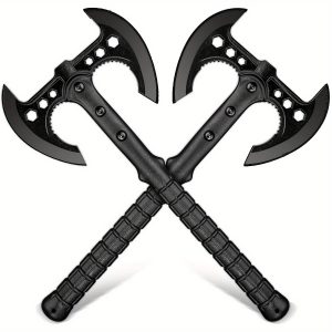 Axe Set, 2 Pack 16'' Axes With Sheath, For Backyard, Hand Forged Viking Axes Set Bushcraft Axes With Wooden Handle, Hand Forged Carving Axes, For Chopping Wood, Gardening Black, Gift For Family And Friend