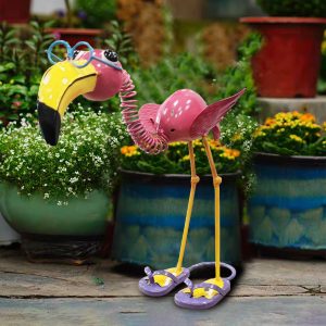 1pc Flamingo Metal Statue Garden Yard Art, Freestanding Quirky Bird Sculpture, Playful Beach-Themed Lawn Ornament, Electricity-Free Decorative Accessory for All Occasions
