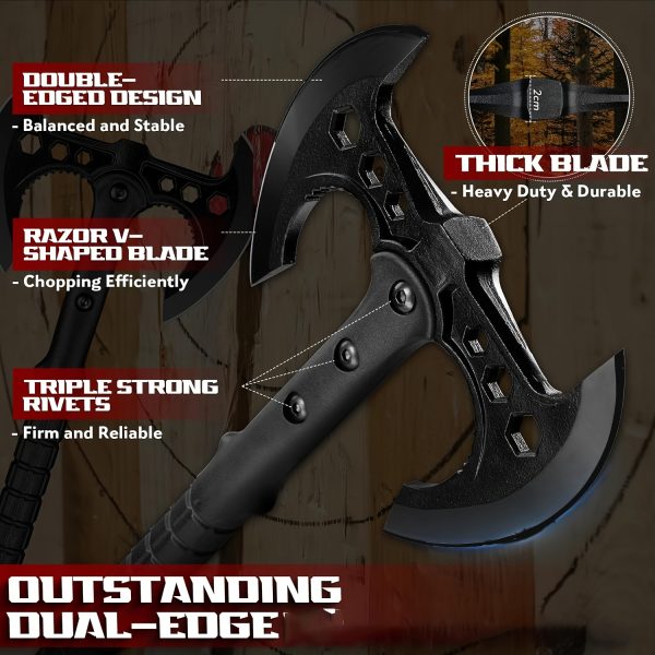 Axe Set, 2 Pack 16'' Axes With Sheath, For Backyard, Hand Forged Viking Axes Set Bushcraft Axes With Wooden Handle, Hand Forged Carving Axes, For Chopping Wood, Gardening Black, Gift For Family And Friend - Image 5