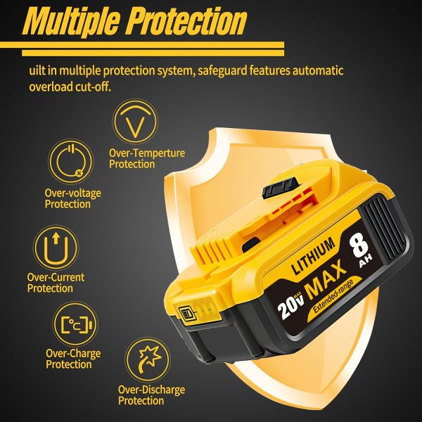 1-2-4 PACK 8.0Ah 20V Replacement For Dewalt 20V Max Battery - Image 8