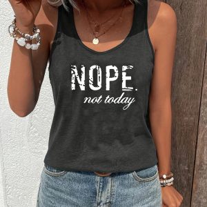 Nope Not Today Print Tank Top, Casual Sleeveless Tank Top For Summer, Women's Clothing