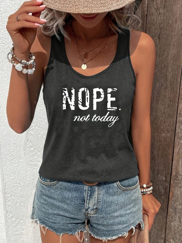 Nope Not Today Print Tank Top, Casual Sleeveless Tank Top For Summer, Women's Clothing
