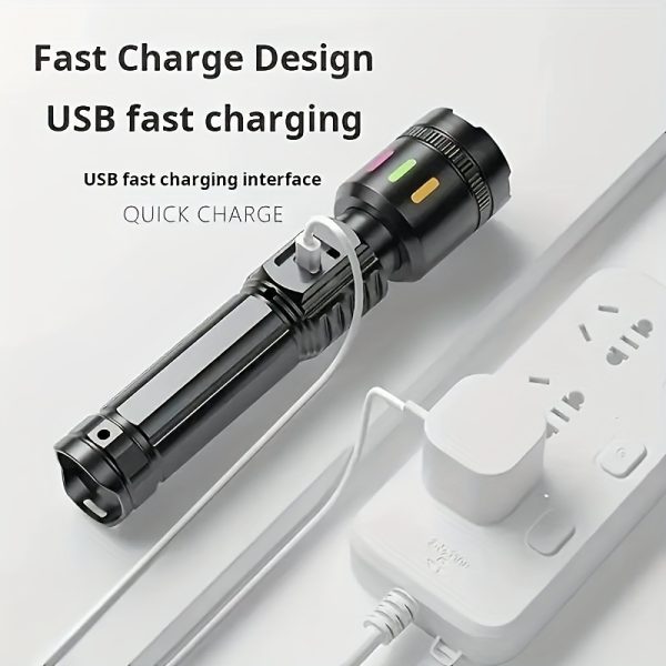 1pc Super Bright Rechargeable Flashlights LED, Handheld Strong Light, Tactical, 5 Modes, USB-C Charging Digital Display | Ideal for Running Hunting Hiking Home Lighting - Image 2