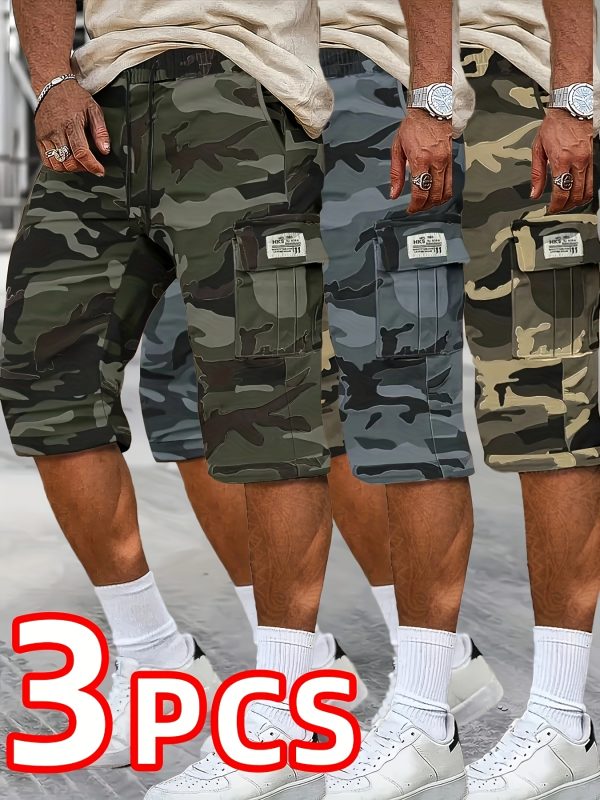 Three-Pack, Men'S Stylish And Versatile Camo Shorts, Loose 3/4 Length, Perfect Gift Choice for Casual Wear, Featuring Multiple Pockets, Non-Stretch Fabric, Casual Shorts|Camouflage Shorts|Pocketed Short - Image 2