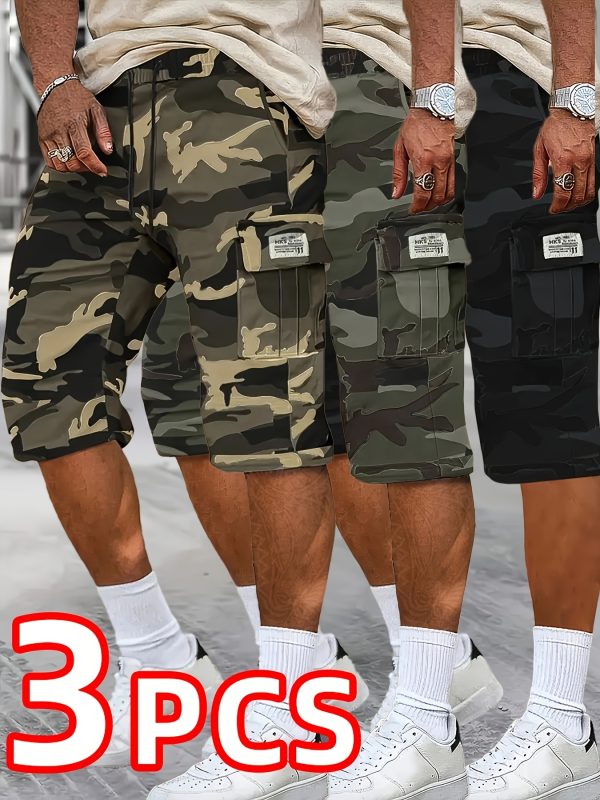 Three-Pack, Men'S Stylish And Versatile Camo Shorts, Loose 3/4 Length, Perfect Gift Choice for Casual Wear, Featuring Multiple Pockets, Non-Stretch Fabric, Casual Shorts|Camouflage Shorts|Pocketed Short - Image 3