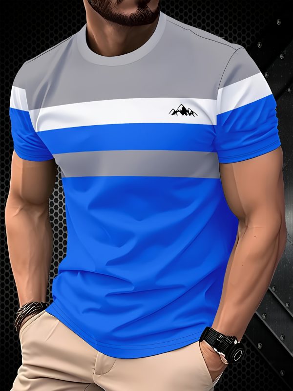 Men's fashion casual T-shirt - 100% polyester, round neck short sleeves, machine washable, comfortable for all seasons, daily wear | Round neck T-shirt | Smooth texture fabric black, gray and white options