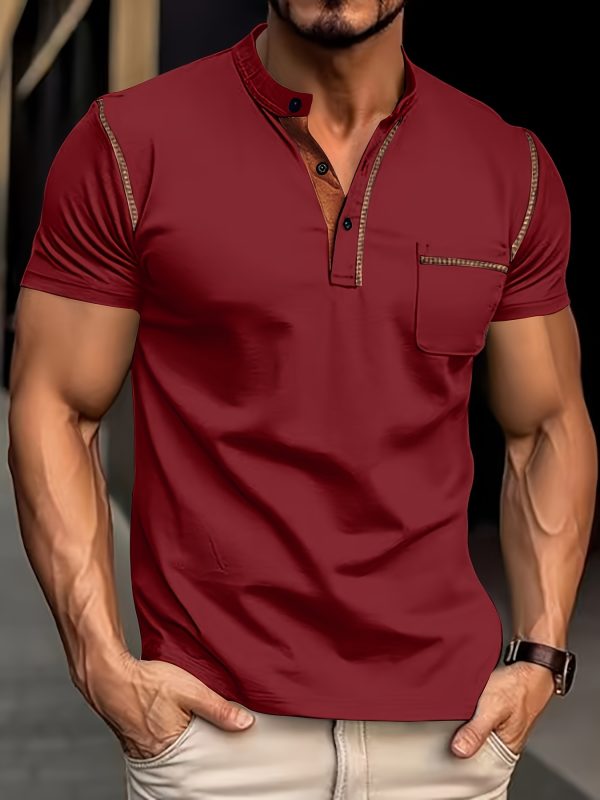 Men's Short Sleeve Henley Tee, Men's Casual Clothing For Summer, Gift For Men - Image 2