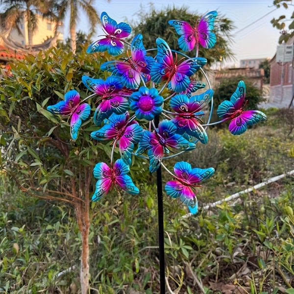 Metal Wind Spinner with Vibrant Blue & Purple Butterfly Garden Decor - Wind-Powered Outdoor Art for Patio, Yard, Terrace - No Batteries Needed, Garden Wind Spinner, Yard Decoration, Whimsical Design, Intricate Craftsmanship - Image 10