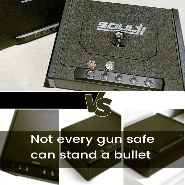 PLUS IRON Biometric Gun Safe - Rapid Access Pistol Storage Case with Advanced Keypad, Fingerprint, and Key Multi-Opening - Ideal for Home Bedside Nightstand or Car, Secure and Tamper-Proof Storage Solution - Image 6