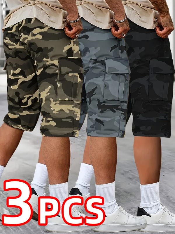 Three-Pack, Men'S Stylish And Versatile Camo Shorts, Loose 3/4 Length, Perfect Gift Choice for Casual Wear, Featuring Multiple Pockets, Non-Stretch Fabric, Casual Shorts|Camouflage Shorts|Pocketed Short - Image 7