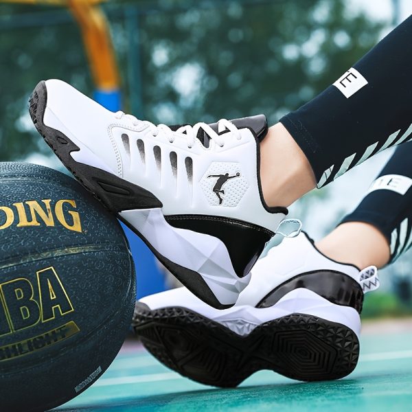 HIDEDUGO High-Top Basketball Shoes - All-Terrain Cushioned Training Sneakers with TPR Sole, White/Black Sneakers for Basketball, Gym, Running - Lace-Up Support for Men & Women, Basketball Gear, Gym Footwear, Sleek Sporty Design, Durable Pu Upper, Secure Laceup Closure - Image 5