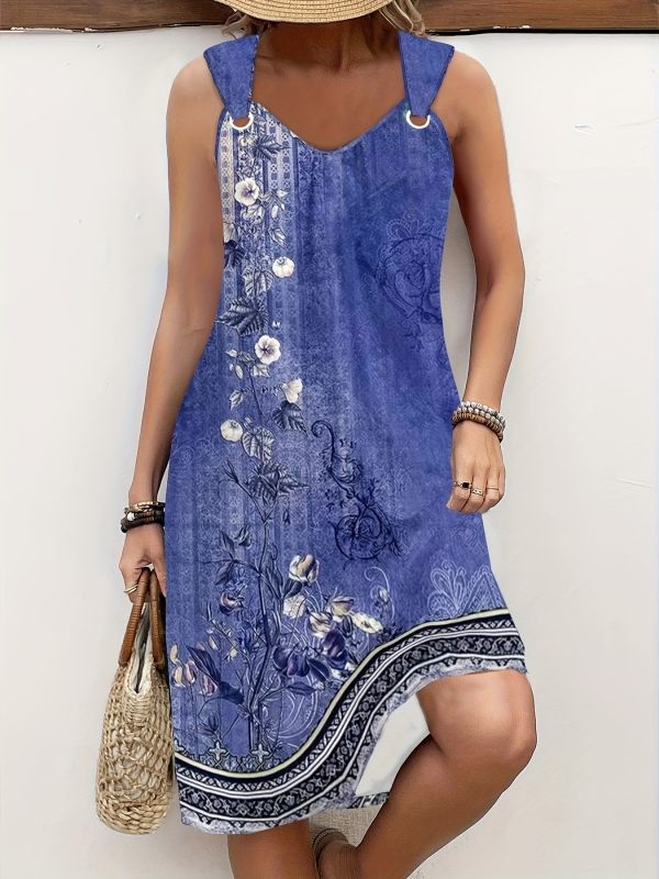 Women'S Plus Size Casual Fashionable and Elegant Comfortable and Versatile Stretch Tribal Print V-Neck Dress with Ring Detail - Image 2