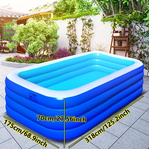 Super Large 3 & 4-Layer Heightened & Thick Inflatable Swimming Pool - Foldable PVC Sunscreen Material, Blue & White Rectangular Design with Smooth Surface for Patio, Beach, Camping & Outdoor Water Sports, Beach Swimming Pool | Quick Setup Pool - Image 5