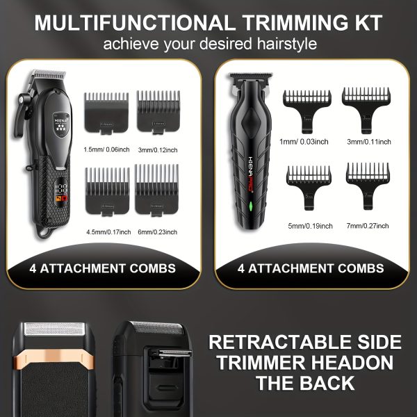 HIAN Professional Men's Hair Clipper Set, USB Charging with LED Display - Includes T-Blade Trimmer, Electric Shaver, Long-Life Battery, Ideal for Barbershops and Home Use, Perfect Holiday Gift, Father's Day Present - Image 6