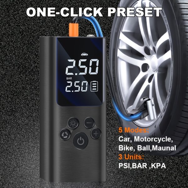 150PSI Cordless Tire Inflator Portable Tire Inflator, 150PSI Cordless Air Compressor with Digital Gauge & LED Light, USB Rechargeable, Fast Inflation for Cars, Bikes, Motorcycles & Sports Equipment, Air Pump for Car Tires - Image 8