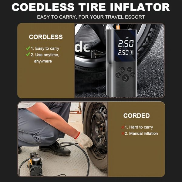 150PSI Cordless Tire Inflator Portable Tire Inflator, 150PSI Cordless Air Compressor with Digital Gauge & LED Light, USB Rechargeable, Fast Inflation for Cars, Bikes, Motorcycles & Sports Equipment, Air Pump for Car Tires - Image 10