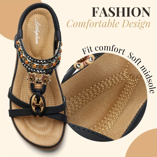 Womens Sandals Ankle Elastic Bohemian Flats Summer Beach Dress Comfort Walking With Non Slip Casual Shoes - Image 6