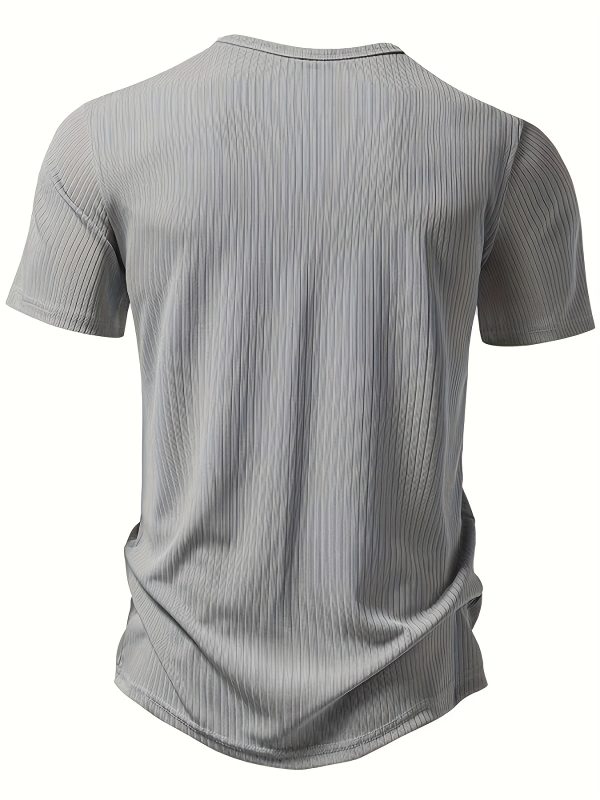 3pcs Men's Slim Fit Henley Shirts - Short Sleeve, Ribbed, Button-Up T-Shirts for Casual & Fitness Wear, Breathable Polyester, Black, White, Gray, Summer Essentials - Image 5