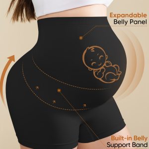 Women'S High-Waist High-Stretch Belly Support Fabric with Abdominal Functionality, Ribbed Back Support Maternity Shorts, Comfortable and Breathable Suitable for the Full Pregnancy Cycle, Maternity Clothing|Breathable Fabric|Elastane Fabric
