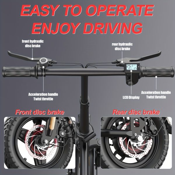 Adult Folding Electric Bike 740W Peak Motor 20 MPH 35-Mile Range 48V Removable Battery 14" Compact Alloy Steel Frame Disc Brakes Black City Commuter E-Bike with High-Quality Accessories, Foldable Electric Bike, Urban Cycling, Sleek Design, Durable Build - Image 13