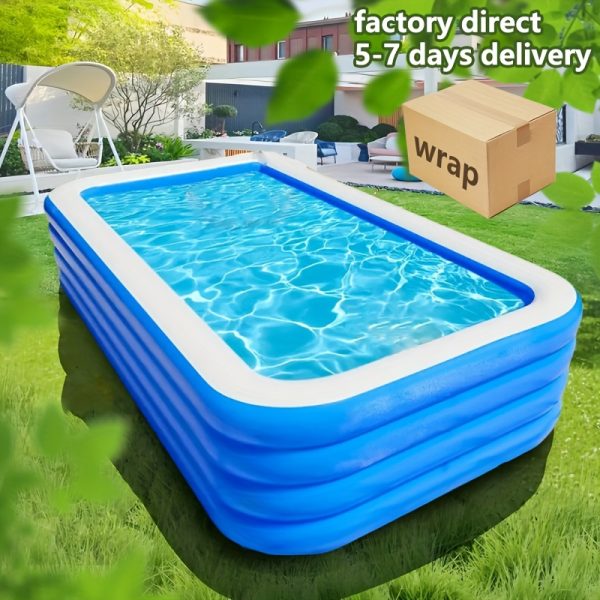 Super Large 3 & 4-Layer Heightened & Thick Inflatable Swimming Pool - Foldable PVC Sunscreen Material, Blue & White Rectangular Design with Smooth Surface for Patio, Beach, Camping & Outdoor Water Sports, Beach Swimming Pool | Quick Setup Pool - Image 6