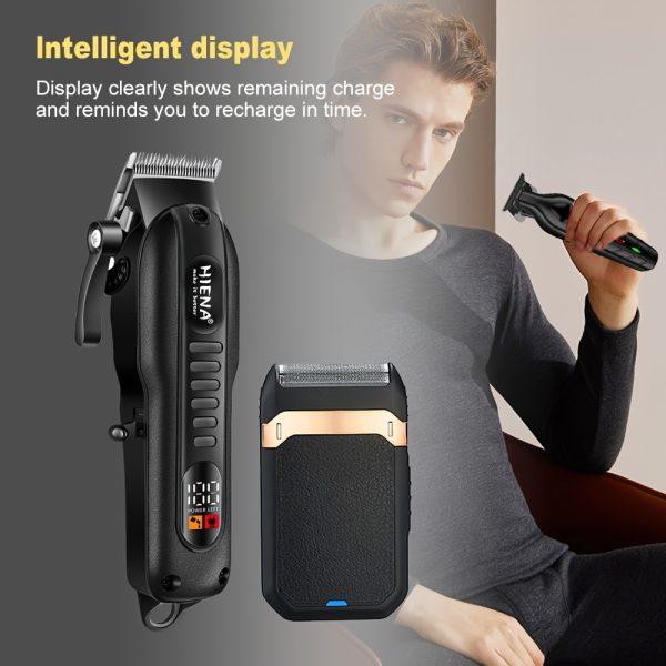 HIENA Professional Hair Clippers and Shaver Set for Men - USB Rechargeable Cordless Haircut Kit with LED Display, 1200mAh Lithium Battery, 3-Speed Adjustable - For Barbers & Home Use - Perfect Gift for Men - Image 4