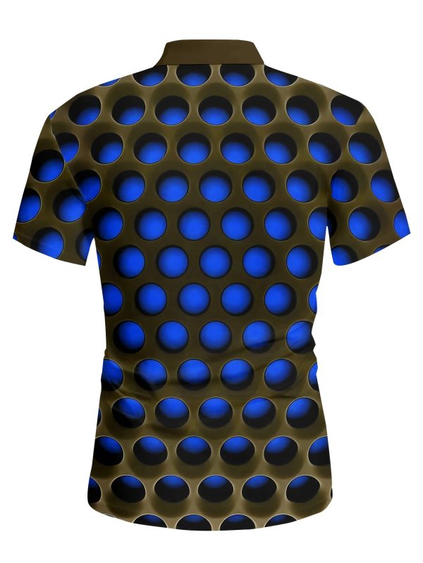 Men'S Casual 3D Print Polo T-Shirt - Retro Blue & Black Geometric Pattern, Short Sleeve, Comfortable for Spring & Summer, Perfect for Business & Home, Casual Wear | Geometric Print Shirt | Comfortable Fit, PLUS SIZE - Image 4