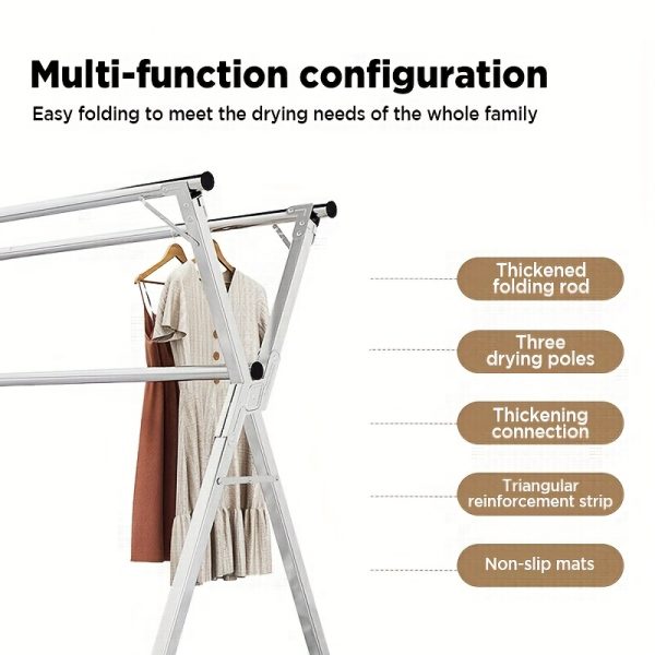 Clothes Drying Rack 78.7 Inches Folding Outdoor Indoor, Drying Rack Clothing Collapsible, Foldable Laundry Drying Rack, Heavy Duty Stainless Steel Clothesline, Drying Racks - Image 8