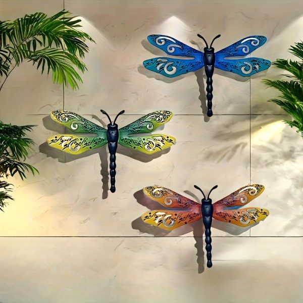 Large 14-Inch Iron Decorative Metal - Set of 3 Dragonfly Wall Art for Outdoor Garden Fence, Living Room, Bedroom Decor & Wedding Arrangements - Image 4