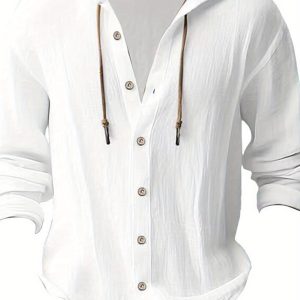 2025 new spring and summer Men's hooded t-shirt shirt solid color Linen Men's casual long-sleeved tops, summer wear, loose and comfortable, breathable and quick-drying, is the perfect gift choice!
