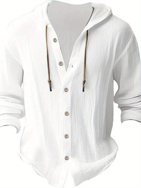 2025 new spring and summer Men's hooded t-shirt shirt solid color Linen Men's casual long-sleeved tops, summer wear, loose and comfortable, breathable and quick-drying, is the perfect gift choice!