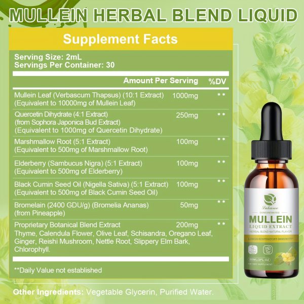 GPGP Greenpeple Mullein Drops for Lungs - Lung Health Supplement- Mullein Leaf Extract Liquid Tincture, Powerful Herbals Extract Formula for Breathing Comfort,Support for Respiratory, Immune, Digestive System, Natural Herbal Supplement, 2 FL OZ/60 ML - Image 7