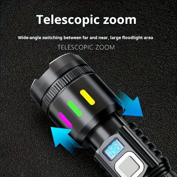 1pc Super Bright Rechargeable Flashlights LED, Handheld Strong Light, Tactical, 5 Modes, USB-C Charging Digital Display | Ideal for Running Hunting Hiking Home Lighting - Image 9