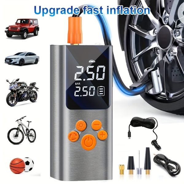 150PSI Cordless Tire Inflator Portable Tire Inflator, 150PSI Cordless Air Compressor with Digital Gauge & LED Light, USB Rechargeable, Fast Inflation for Cars, Bikes, Motorcycles & Sports Equipment, Air Pump for Car Tires - Image 9