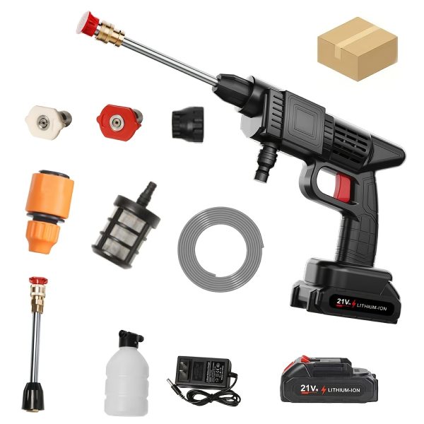 21V High Pressure Water Gun for Car & Garden Cleaning - Cordless Foam Sprayer with Adjustable Nozzle, Rechargeable Lithium Battery, Includes 4 Interchangeable Nozzles, 3 Spray Modes, Portable Power Cleaning Tool, Outdoor Use, Garden Cleaning Equipment | Sleek Cleaning Tool | Sturdy Plastic Gun, Water Sprayer - Image 8