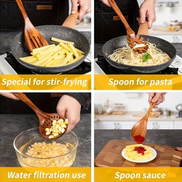 10pcs Quality Teak Cookware Set - Non-stick Friendly, Heat Resistant, Ergonomic Handle, Comfortable Grip - Perfect for Stirring, Baking, Serving And Easy Cooking - Image 6