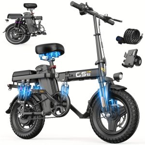 Adult Folding Electric Bike 740W Peak Motor 20 MPH 35-Mile Range 48V Removable Battery 14" Compact Alloy Steel Frame Disc Brakes Black City Commuter E-Bike with High-Quality Accessories, Foldable Electric Bike, Urban Cycling, Sleek Design, Durable Build