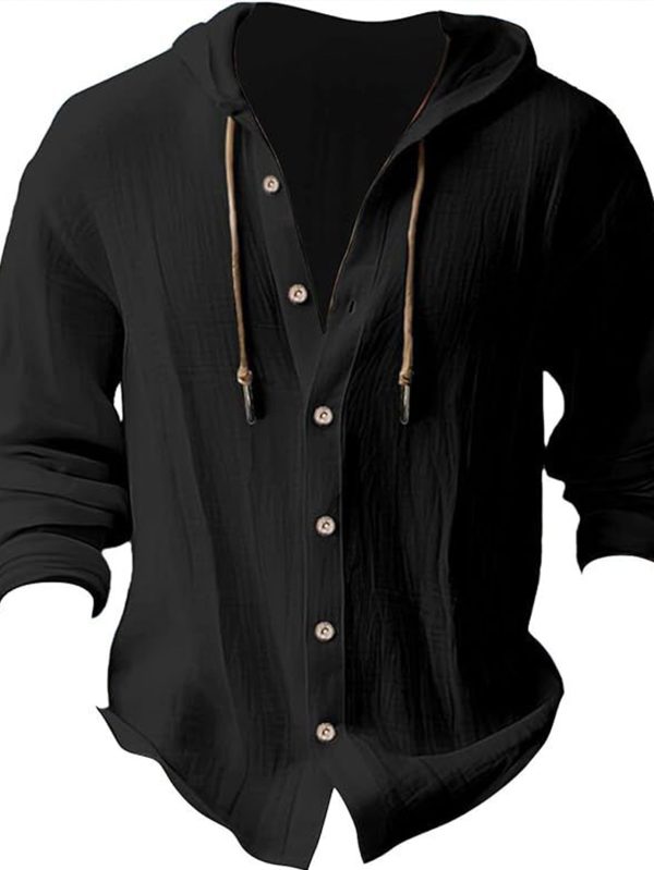 2025 new spring and summer Men's hooded t-shirt shirt solid color Linen Men's casual long-sleeved tops, summer wear, loose and comfortable, breathable and quick-drying, is the perfect gift choice! - Image 7