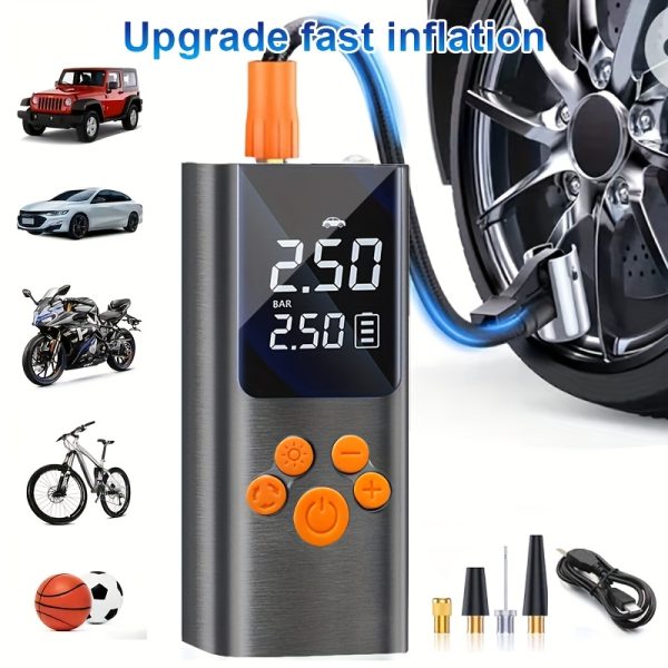 150PSI Cordless Tire Inflator Portable Tire Inflator, 150PSI Cordless Air Compressor with Digital Gauge & LED Light, USB Rechargeable, Fast Inflation for Cars, Bikes, Motorcycles & Sports Equipment, Air Pump for Car Tires - Image 7