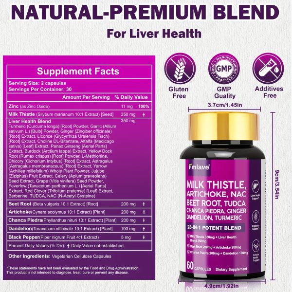 Liver Health Supplement - 28-IN-1 Super Natural Herbal Formula For Liver And Digestion Support - Extra Strength Milk Thistle Extract, Artichoke, Dandelion, Turmeric, 30-Day Supply - Image 3