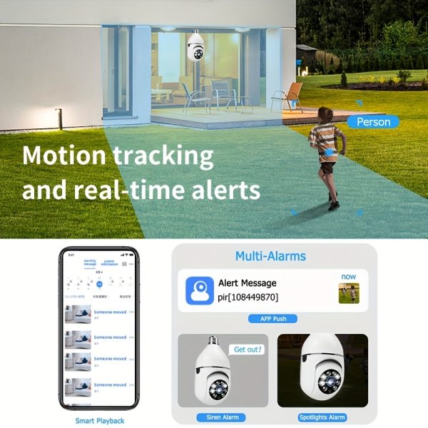 2pcs Smart HD WiFi Bulb Surveillance Camera, 360° Panoramic Monitoring, 1440P HD, with Motion Detection Alerts, Full-Color Day/Night Vision, Remote Two-Way Talk Via Smartphone, Protects Your Home/Yard/Shop Monitoring. - Image 6
