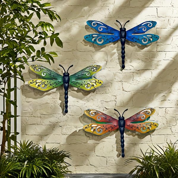 Large 14-Inch Iron Decorative Metal - Set of 3 Dragonfly Wall Art for Outdoor Garden Fence, Living Room, Bedroom Decor & Wedding Arrangements - Image 7