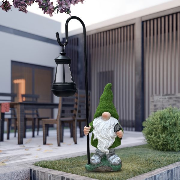 1pc Solar Gnome Lantern Green Hat For Solar Outdoor Decoration - For Garden, Terrace And Yard Decoration - Image 5